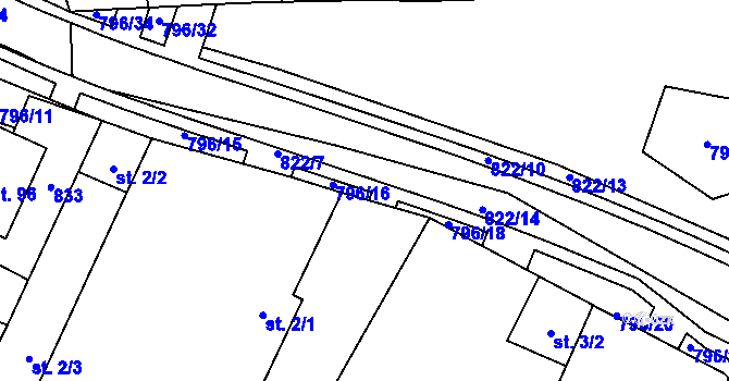 Parcela st. 822/15 v KÚ Vodní Újezd, Katastrální mapa
