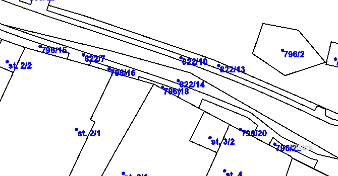 Parcela st. 822/16 v KÚ Vodní Újezd, Katastrální mapa