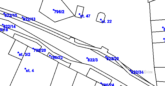 Parcela st. 822/18 v KÚ Vodní Újezd, Katastrální mapa