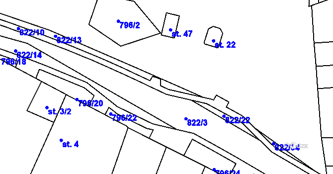 Parcela st. 822/20 v KÚ Vodní Újezd, Katastrální mapa
