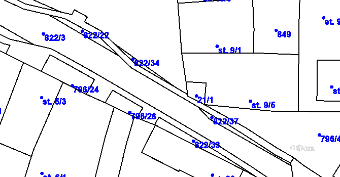 Parcela st. 822/35 v KÚ Vodní Újezd, Katastrální mapa