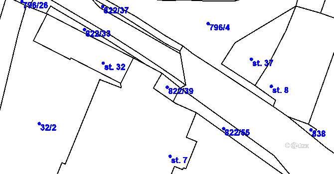 Parcela st. 822/39 v KÚ Vodní Újezd, Katastrální mapa