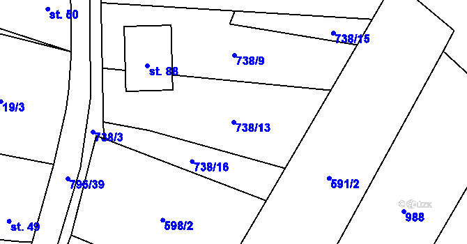 Parcela st. 738/13 v KÚ Vodní Újezd, Katastrální mapa