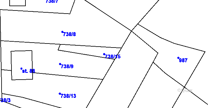 Parcela st. 738/15 v KÚ Vodní Újezd, Katastrální mapa