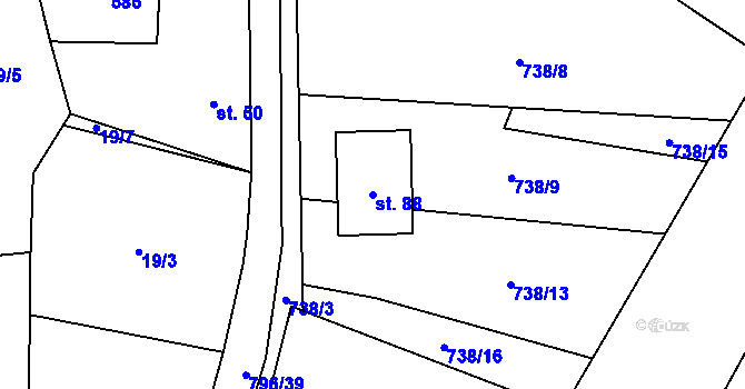 Parcela st. 88 v KÚ Vodní Újezd, Katastrální mapa