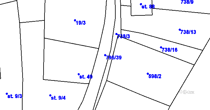 Parcela st. 796/39 v KÚ Vodní Újezd, Katastrální mapa