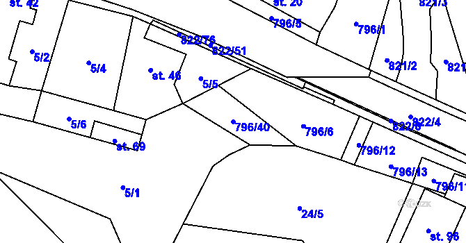 Parcela st. 796/40 v KÚ Vodní Újezd, Katastrální mapa