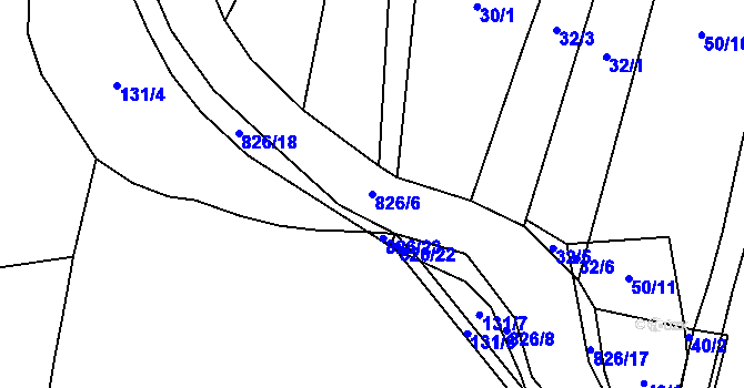 Parcela st. 826/6 v KÚ Vodní Újezd, Katastrální mapa
