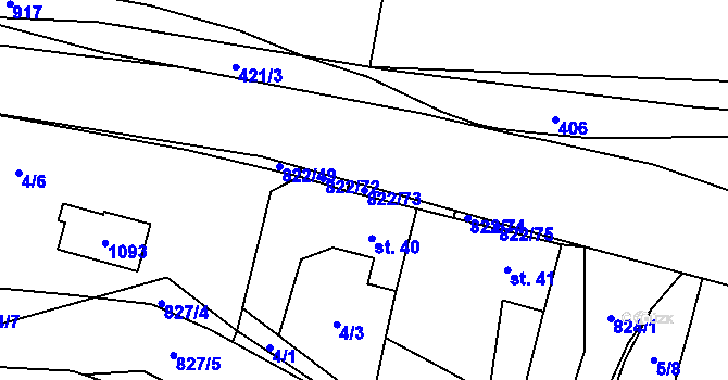 Parcela st. 822/73 v KÚ Vodní Újezd, Katastrální mapa