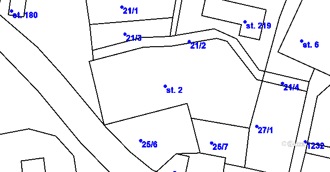 Parcela st. 2 v KÚ Dobřany v Orlických horách, Katastrální mapa