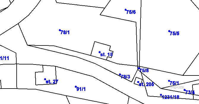 Parcela st. 15 v KÚ Dobřany v Orlických horách, Katastrální mapa