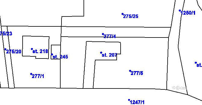 Parcela st. 207 v KÚ Dobřany v Orlických horách, Katastrální mapa