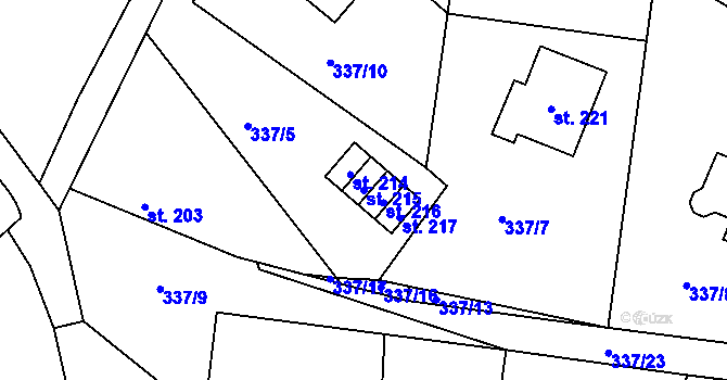 Parcela st. 215 v KÚ Dobřany v Orlických horách, Katastrální mapa