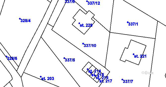 Parcela st. 337/10 v KÚ Dobřany v Orlických horách, Katastrální mapa