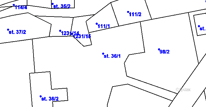 Parcela st. 36/1 v KÚ Dobřany v Orlických horách, Katastrální mapa