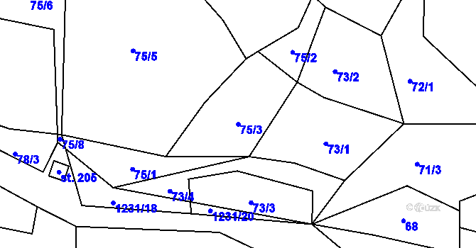 Parcela st. 75/3 v KÚ Dobřany v Orlických horách, Katastrální mapa