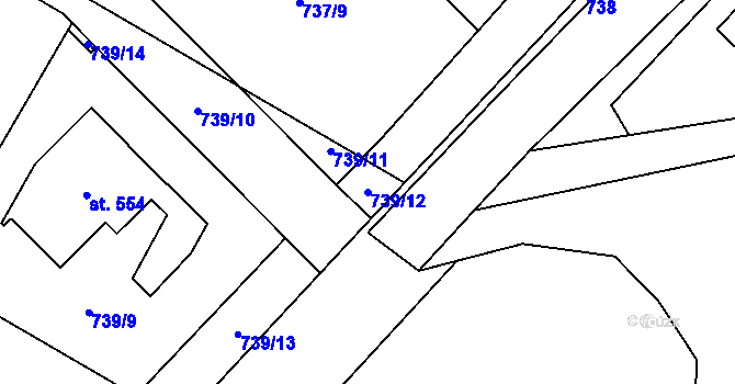 Parcela st. 739/12 v KÚ Dobřejovice, Katastrální mapa