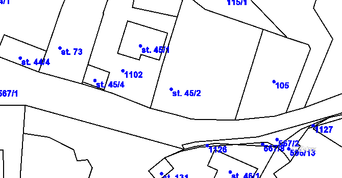 Parcela st. 45/2 v KÚ Dobřejovice, Katastrální mapa