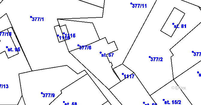 Parcela st. 57 v KÚ Dobřejovice, Katastrální mapa