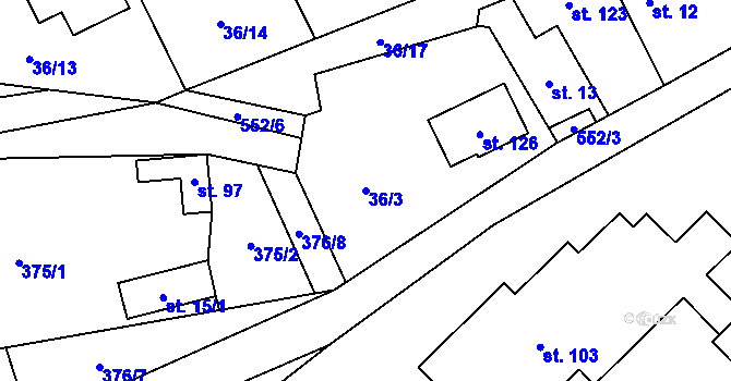 Parcela st. 36/3 v KÚ Dobřejovice, Katastrální mapa