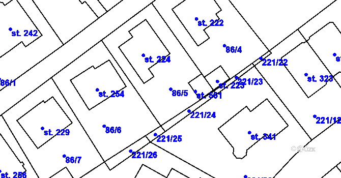 Parcela st. 86/5 v KÚ Dobřejovice, Katastrální mapa