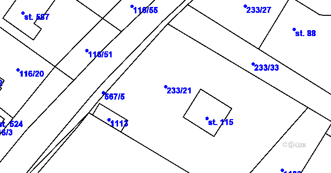 Parcela st. 233/21 v KÚ Dobřejovice, Katastrální mapa