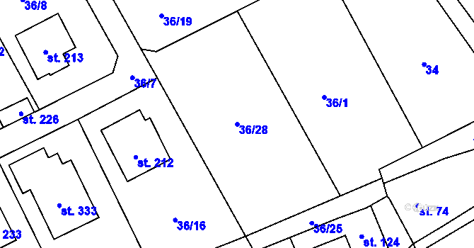 Parcela st. 36/28 v KÚ Dobřejovice, Katastrální mapa