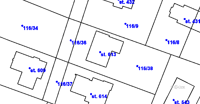 Parcela st. 613 v KÚ Dobřejovice, Katastrální mapa