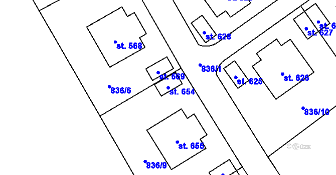 Parcela st. 654 v KÚ Dobřejovice, Katastrální mapa