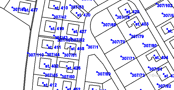 Parcela st. 307/1 v KÚ Herink, Katastrální mapa