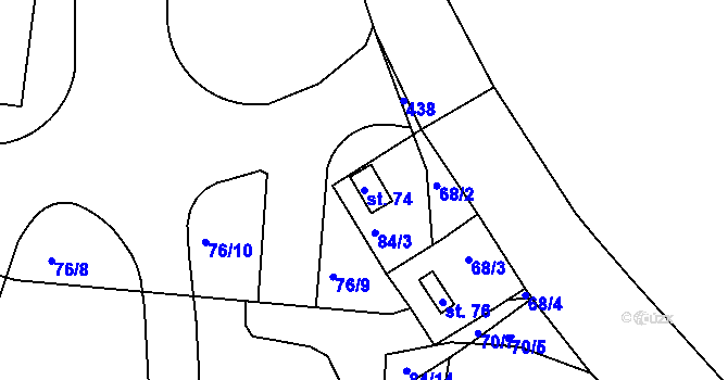 Parcela st. 74 v KÚ Herink, Katastrální mapa