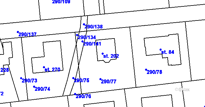 Parcela st. 202 v KÚ Herink, Katastrální mapa