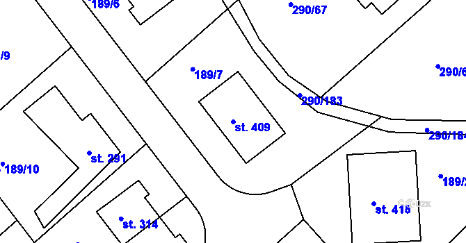 Parcela st. 409 v KÚ Herink, Katastrální mapa