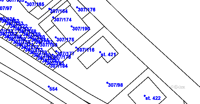 Parcela st. 421 v KÚ Herink, Katastrální mapa