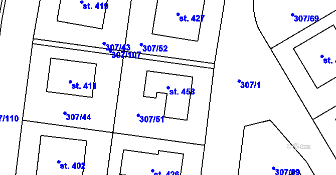 Parcela st. 458 v KÚ Herink, Katastrální mapa
