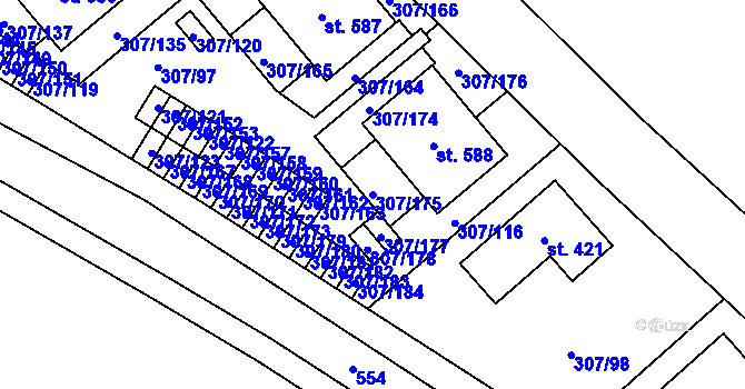 Parcela st. 307/175 v KÚ Herink, Katastrální mapa