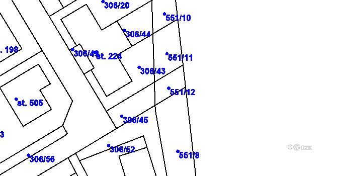 Parcela st. 551/12 v KÚ Herink, Katastrální mapa