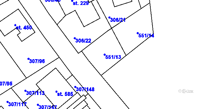 Parcela st. 551/13 v KÚ Herink, Katastrální mapa