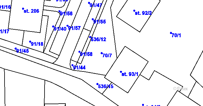 Parcela st. 70/7 v KÚ Modletice u Dobřejovic, Katastrální mapa