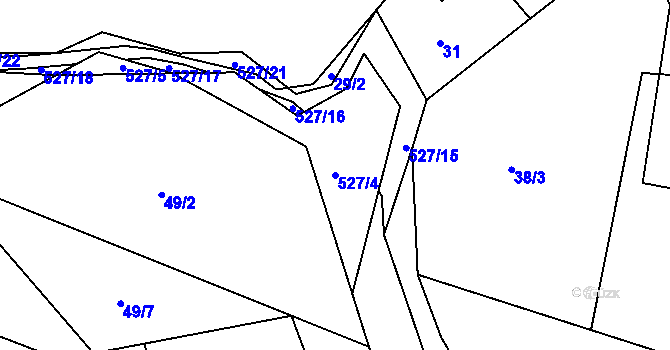 Parcela st. 527/4 v KÚ Modletice u Dobřejovic, Katastrální mapa