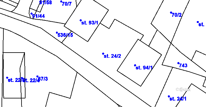 Parcela st. 24/2 v KÚ Modletice u Dobřejovic, Katastrální mapa