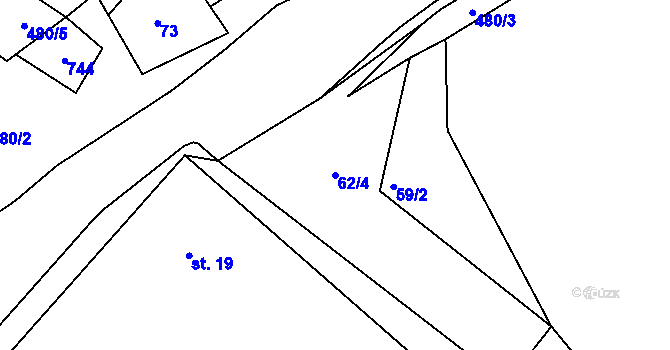 Parcela st. 62/4 v KÚ Modletice u Dobřejovic, Katastrální mapa