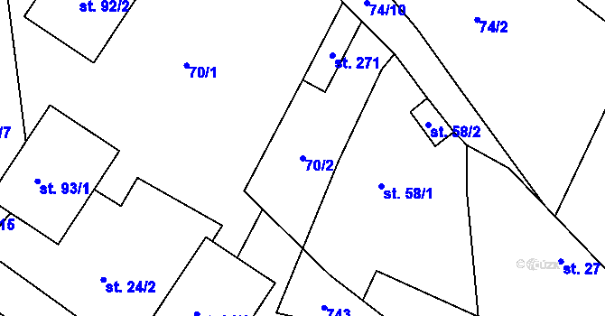 Parcela st. 70/2 v KÚ Modletice u Dobřejovic, Katastrální mapa