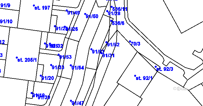Parcela st. 91/31 v KÚ Modletice u Dobřejovic, Katastrální mapa