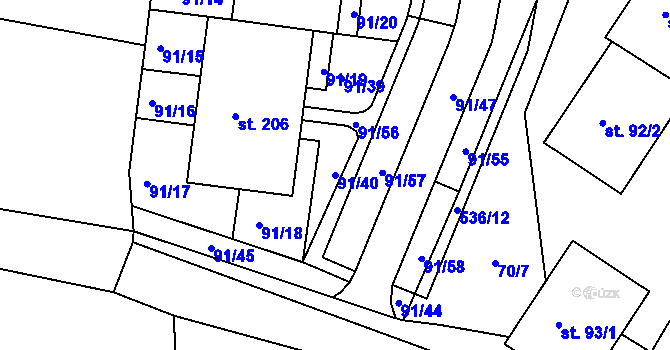 Parcela st. 91/40 v KÚ Modletice u Dobřejovic, Katastrální mapa