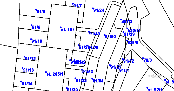 Parcela st. 91/26 v KÚ Modletice u Dobřejovic, Katastrální mapa