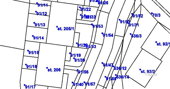 Parcela st. 91/33 v KÚ Modletice u Dobřejovic, Katastrální mapa