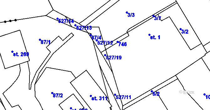Parcela st. 527/19 v KÚ Modletice u Dobřejovic, Katastrální mapa