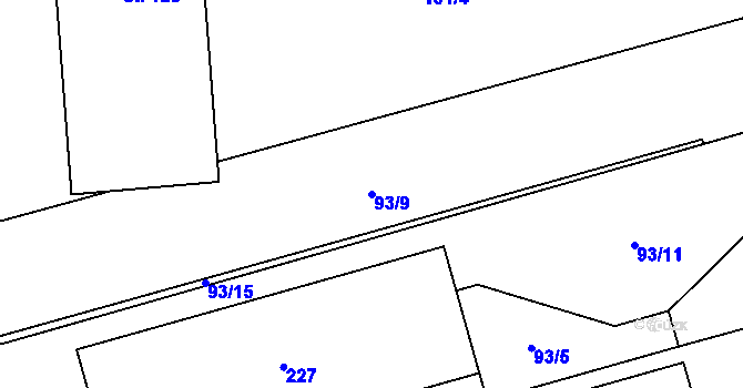 Parcela st. 93/9 v KÚ Popovičky, Katastrální mapa