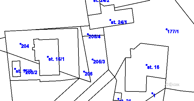 Parcela st. 205 v KÚ Popovičky, Katastrální mapa